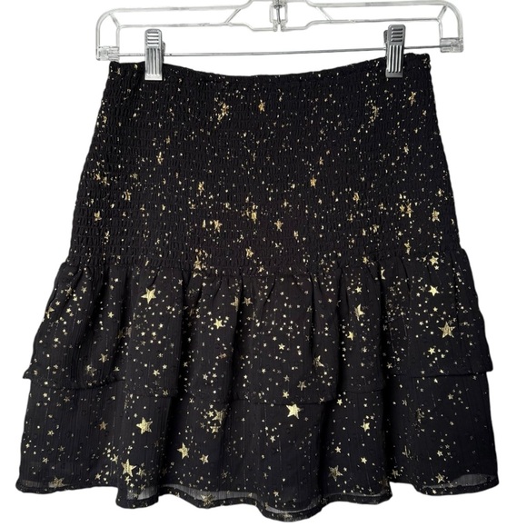Aqua by Bloomingdale’s Metallic Star Smocked Waist Tiered Mini Skirt Size Small - Picture 8 of 16